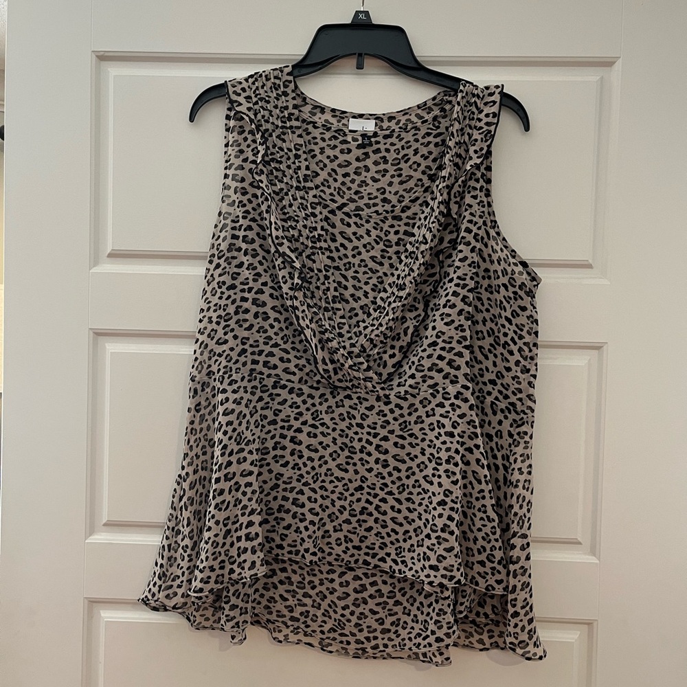 Cabi Leopard Print Flutter Sleeveless Blouse - image 1